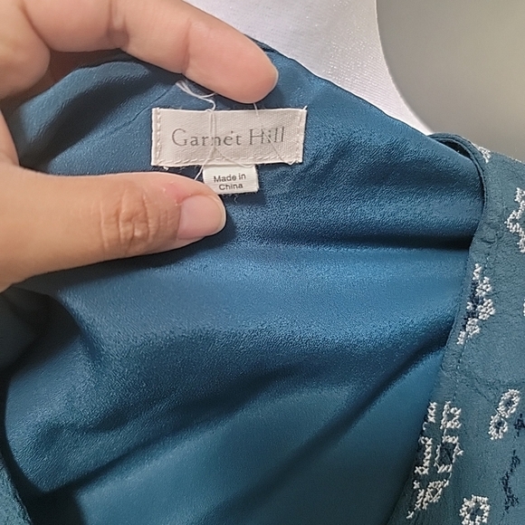 Garnet Hill Dress Womens 4 Teal Green Embroidered Boho Pockets - Picture 7 of 7